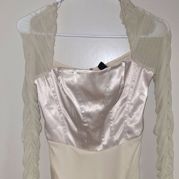 Windsor bodycon dress with mesh sleeves. satin corset bodice. - Picture 3 of 6